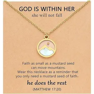 LuckyJewelry B Mustard Seed Necklace Christian Faith Cross Pendant Religious Inspirational Gift God Is Within Her She Will Not Fall Encouragement Jewelry