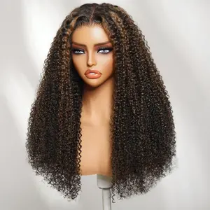 【NEW IN】Nadula 7x5 Golden Brown Highlight Kinky Curly Glueless Human Hair Wigs with Bleached Knots No Slip Beginners Friendly