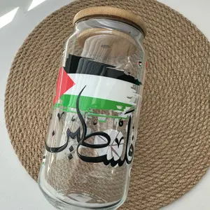 Palestine Glass Can Tumbler with Bamboo Lid and Glass Jar - 16oz - Drinkware