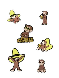 Curious George DIY Shoe Clips Set, Cartoon PVC Decorations for Shoes & Bags, Classic Wooden Sandals for Kids, Christmas Birthday Party Gifts