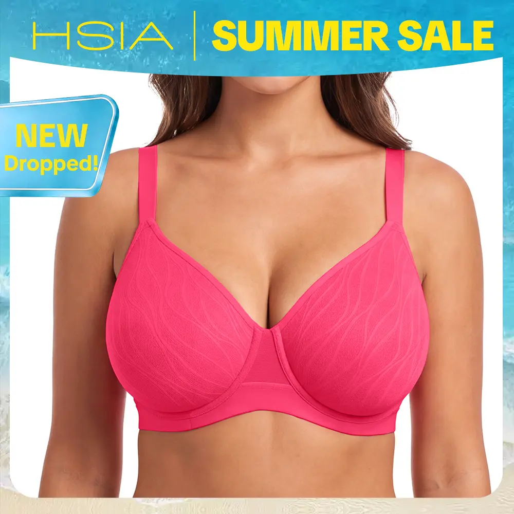 HSIA Serena Seawave Seamless Unlined Full Coverage Underwire Minimizer Bra for Large Busts Invisible Wave Pattern Smoothing T-Shirt Bra with Side Support & Wide Adjustable Straps Natural Shaping Smooth U-Back Reinforced Wide Underband