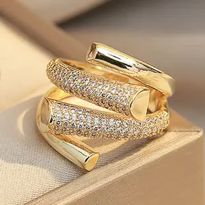 RINGLUX - New Fashion Geometric Irregular Ring with Cubic Zirconia Open Ring for Men and Women Trend Hip Hop Party Accessories