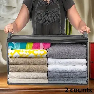 2 Counts Large Capacity Windowed Clothing Storage Bag, Portable with Reinforced Handle, Space Saving for Bedrooms, Homes, Dorms