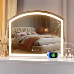 Arch Vanity Mirror with Light, 28"x22" Arched Led Makeup Mirror with 10X Magnification, Tabletop Desk Mirrors with USB  Port, Dimmable 3 Colors Mode