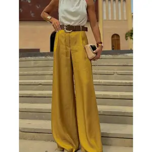 Women's Summer Fashion Satin Wide Leg Pants High Waist Loose-Fit Casual Party Wear, Elegant Flowy Bottoms for Women