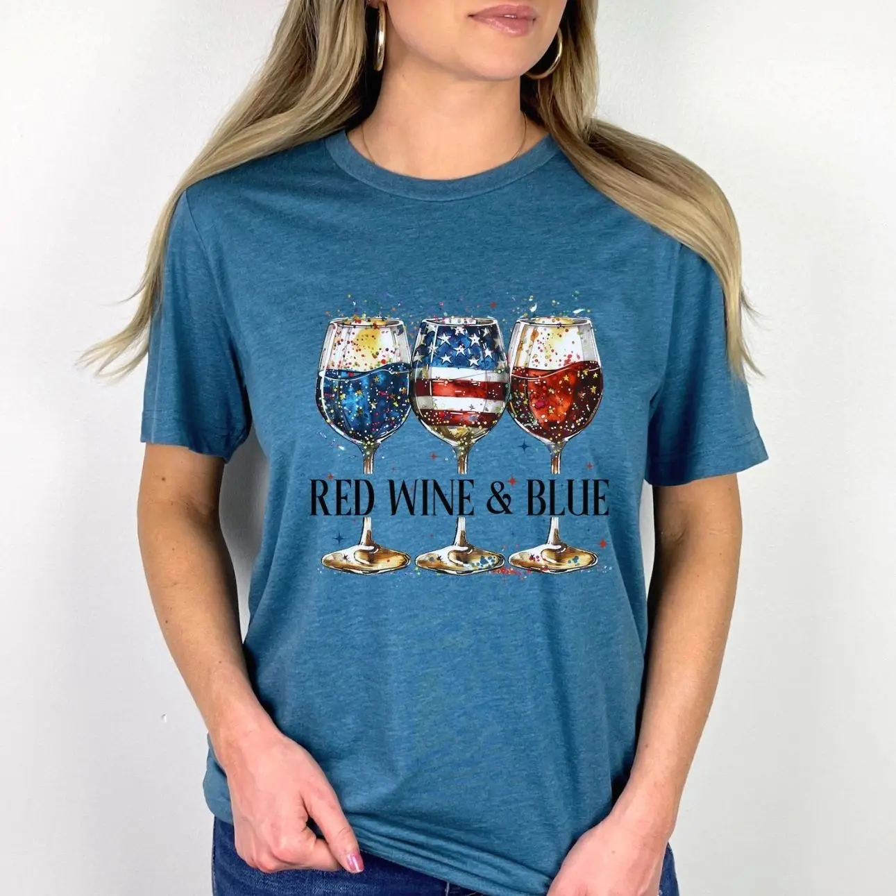 Red Wine & Blue Shirt, 4th Of July Wine Tshirt, American Flag Wine Glass, Independence Day Gift, Independence Day Shirt, Wine Lover Shirt