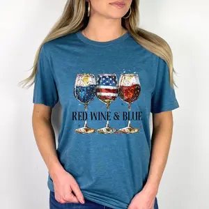 Red Wine & Blue Shirt, 4th Of July Wine Tshirt, American Flag Wine Glass, Independence Day Gift, Independence Day Shirt, Wine Lover Shirt