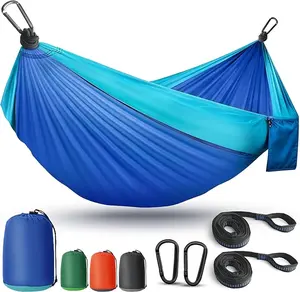Camping Hammock Lightweight, Portable Hammocks Parachute Hammock with Two Tree Straps, Single or Double Travel Swing Nylon Camp Hammocks,  Blue