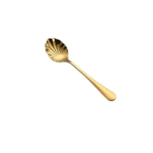 Stainless Steel Spoon with Shell Shape, Ideal for Coffee, Mixtures, Sugar Scoop, Ice Cream, and Cheese, Durable and Stylish Kitchen Utensil