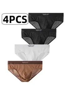 Men's Breathable Comfortable Triangle Underwear Set, 4 Pack Fashionable Sheer Mesh Underpants, Lightweight Cool Feeling for Daily Wear, Soft Breathable Briefs