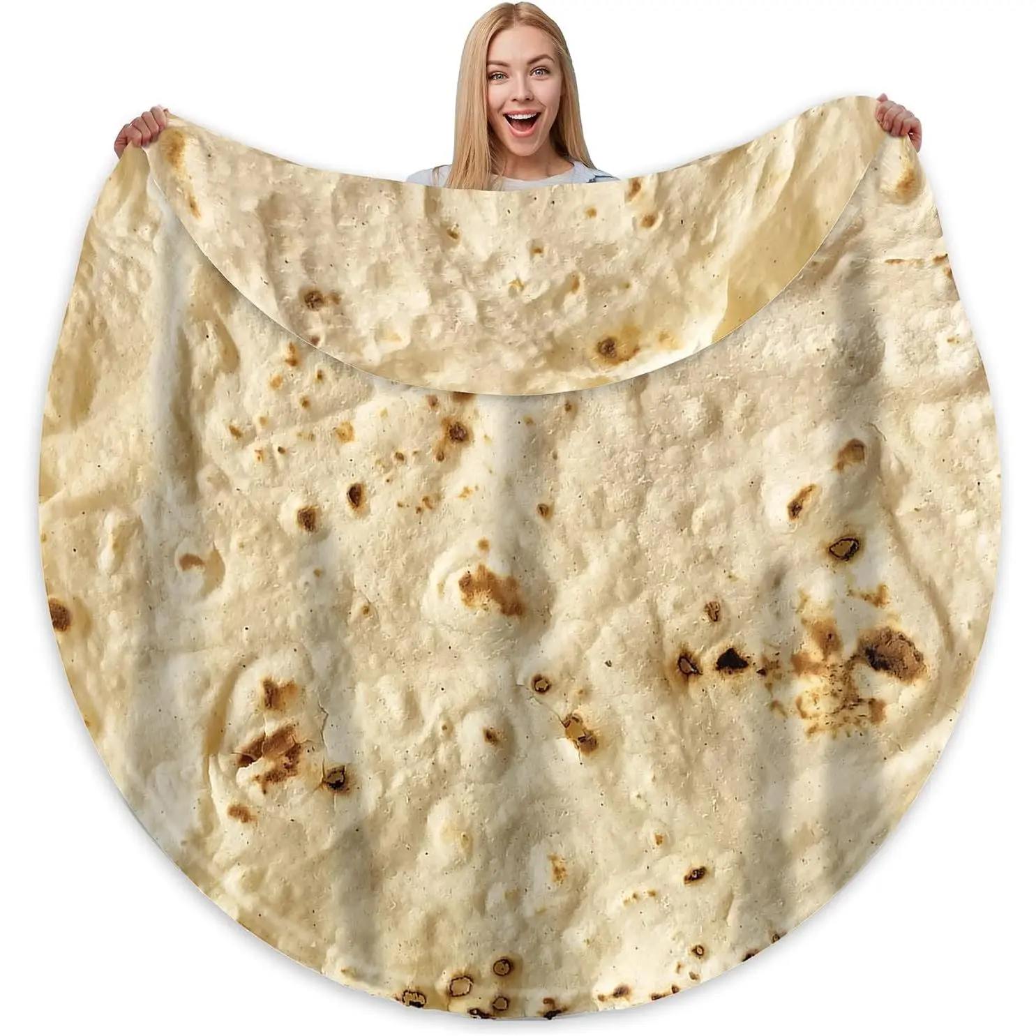 Giant Double-Sided Tortilla Blanket for Adults - 71in 300 GSM Soft Synthetic Thick Flannel, Realistic Print Multi-Purpose Funny Throw, Yellow Valentine Birthday Gift, Home/Outdoor Beach Camping Bed Sheet