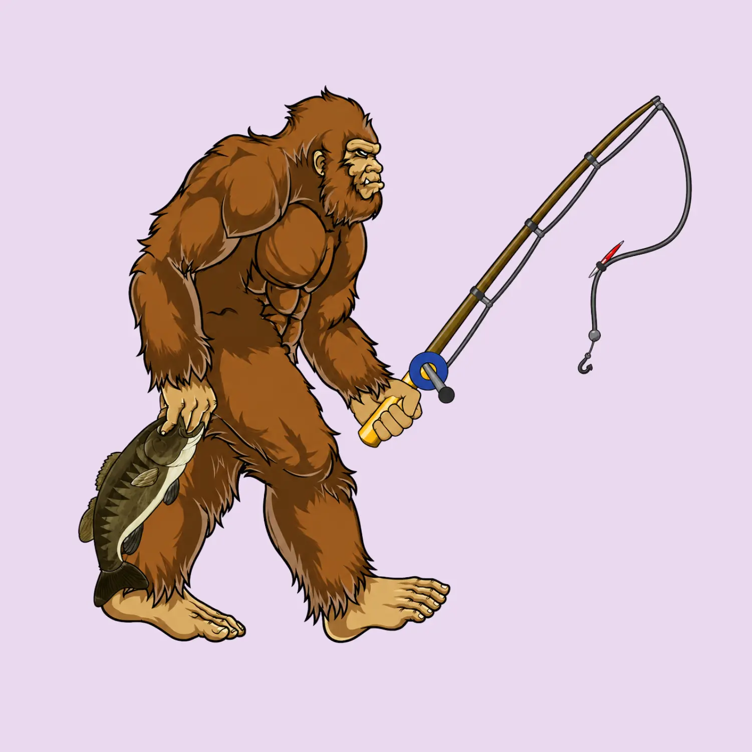 Bigfoot Fishing Sticker, Funny Sasquatch Fisherman with Bass Decal, Cryptid Fishing Vinyl Sticker for Tumbler, Laptop, Car