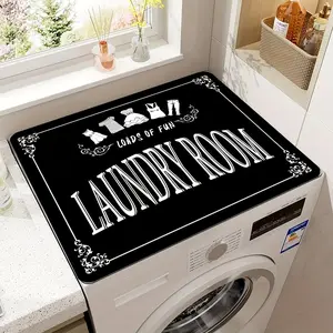 Stain-Resistant Laundry Room Washer & Dryer Cover Mat 60x50cm US02 - Absorbent Dust-Proof Protector with Floral Patterns Black White Decorative Border Easy to Clean Versatile for Kitchen Bathroom Laundry Room Accessories Artwork Cleaning Lightweight Print