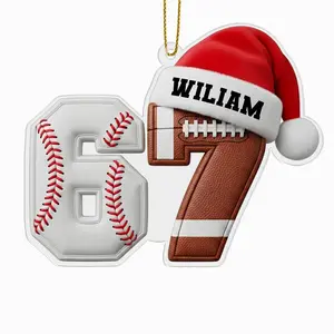 Personalized Six Seven 6 7 Sports Acrylic Ornament 2025, Custom Name Gingerbread Meme Holiday Keepsake Hanging