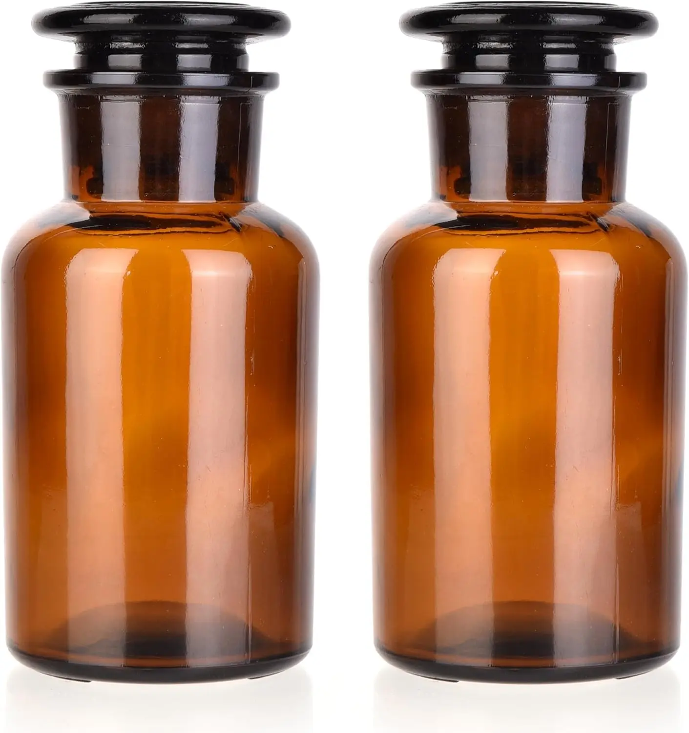 Wide Mouth Amber Glass Reagent Storage Bottle with Ground Stopper Decorative Bottles Vase 2 Pack 250ML