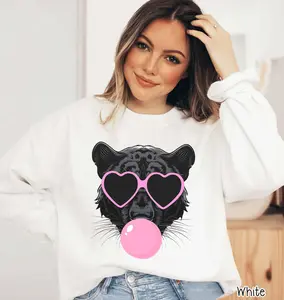 Preppy Bubble Blowing Panther Mascot Team Sweatshirt, Cute Mascot T-shirt, School Team Tee, Favorite Panthers Team Hoodie Casual Cotton