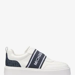 Blue Tennis Shoes with Navy Blue Logo Strap via and White Base Design