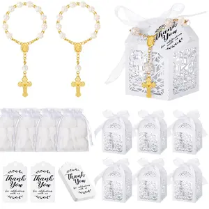 100 Pcs Baptism Favors Set Includes 25 Pcs Mini Rosary,Laser Cut Baptism Favor Boxes,White Organza Bags and 25 Pcs Thank You Tags for Halloween Christmas Gifts Wedding Party Supplies,Hand Tools Kits