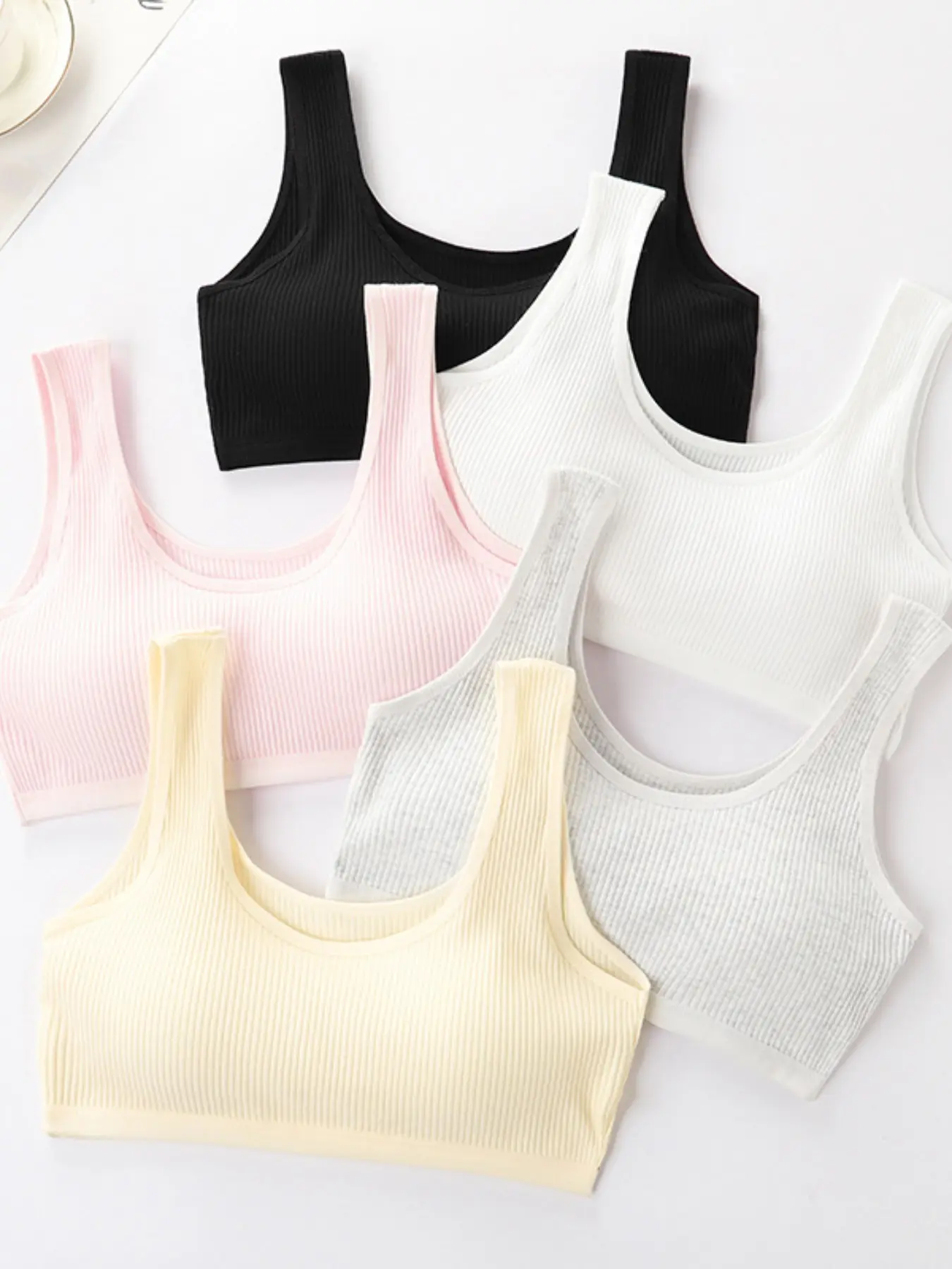 2026 New 5-Piece Set Student Girl Puberty Sports Athletic Active Comfort Breathable Anti-Bulge Back Vest Youth Underwear Sets, Soft & Stylish Design Inner Wear