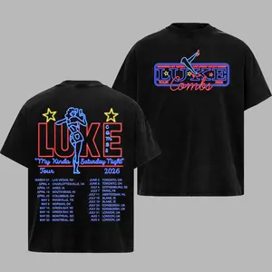 Luk Combs My Kinda Saturday Night Tour 2026 Neon Girl Light Retro Unisex T-Shirt, My Kinda Saturday Night 2026 Tour 100% Heavyweight Cotton Music Country Rock Shirt, Gift For Fan Menswear, Country rock Tour Shirt