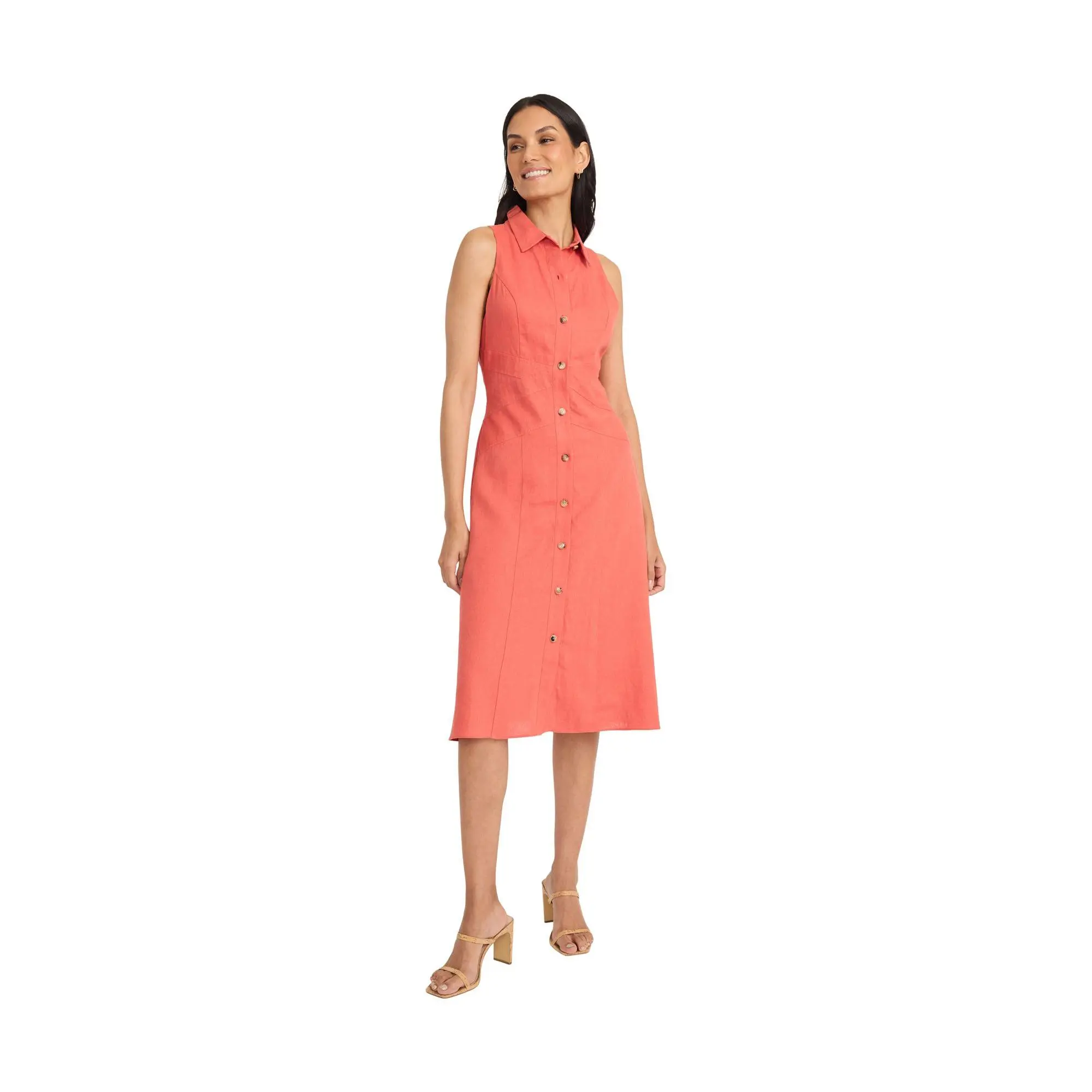 Maggy London Button Front Sleeveless Linen Shirtdress