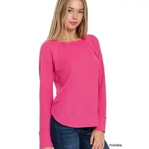 FUSCHIA BABY WAFFLE LONG SLEEVE TOP