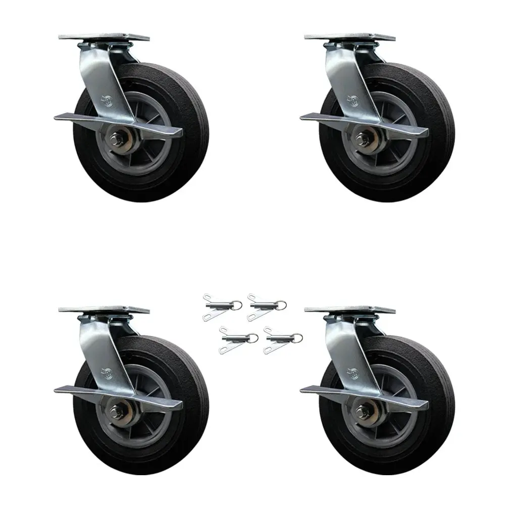 Service Caster SMOK-SCC-100S825-SNB-SLB-BSL-4 BBQ Smoker Grill Swivel Caster Set, 8 in., 440 lbs Capacity, Solid Rubber Wheel, Semi-Pneumatic, Flat-Free Ride, Cushioned Easy Roll, Maintenance-Free for Grilling Enthusiasts (Set of 4)