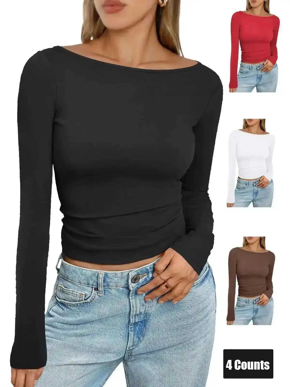Women's Solid Round Neck Compression SportsTee, Long Sleeve T-shirt, Ladies Sportswear for Indoor Outdoor Wear, Spring Autumn Tops,Activewear, Casual  Top