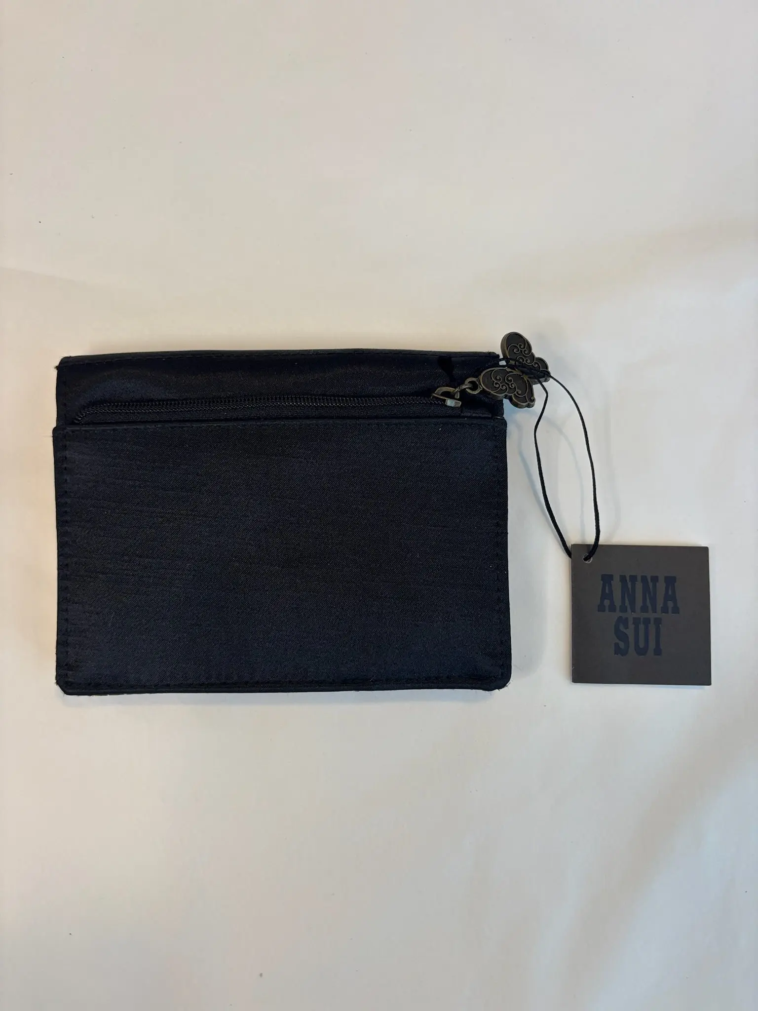Pre-owned Fabric Small Leather Goods Anna Sui Black Floral Embroidered Cosmetic Pouch