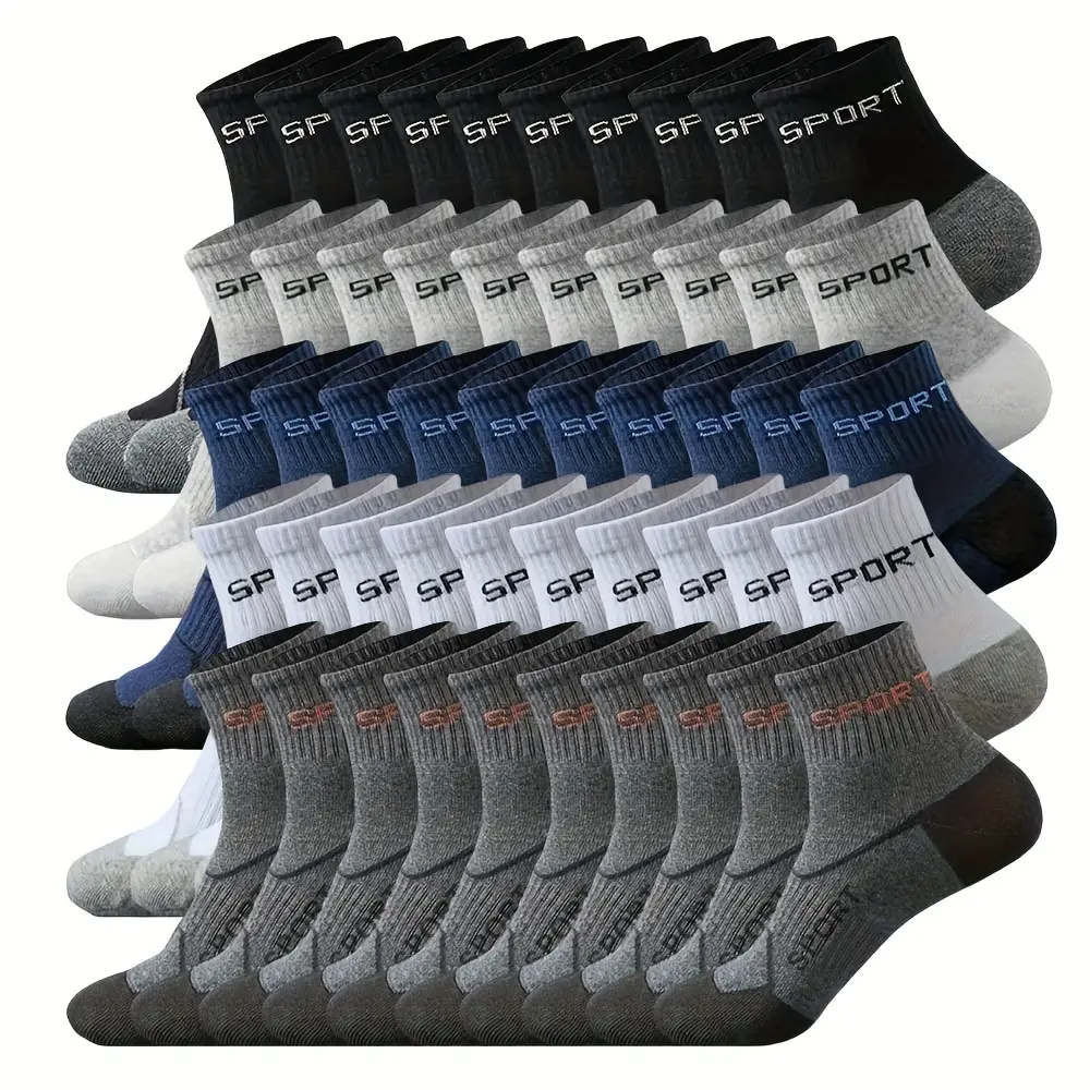 Men's Absorbent Mid-Calf Athletic Socks - 20-50 Pack, Solid Color, Knit Polyester, Hand-Washable, Absorbent Mid-Calf Socks