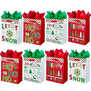 12 Pack Christmas Paper Gift Bags with Tissue Paper, 9'' Medium Christmas Treat Gift Bags Bulk with handles, Xmas Shopping Tote Goodie Bag for Kids, Xmas Party Favor Decor