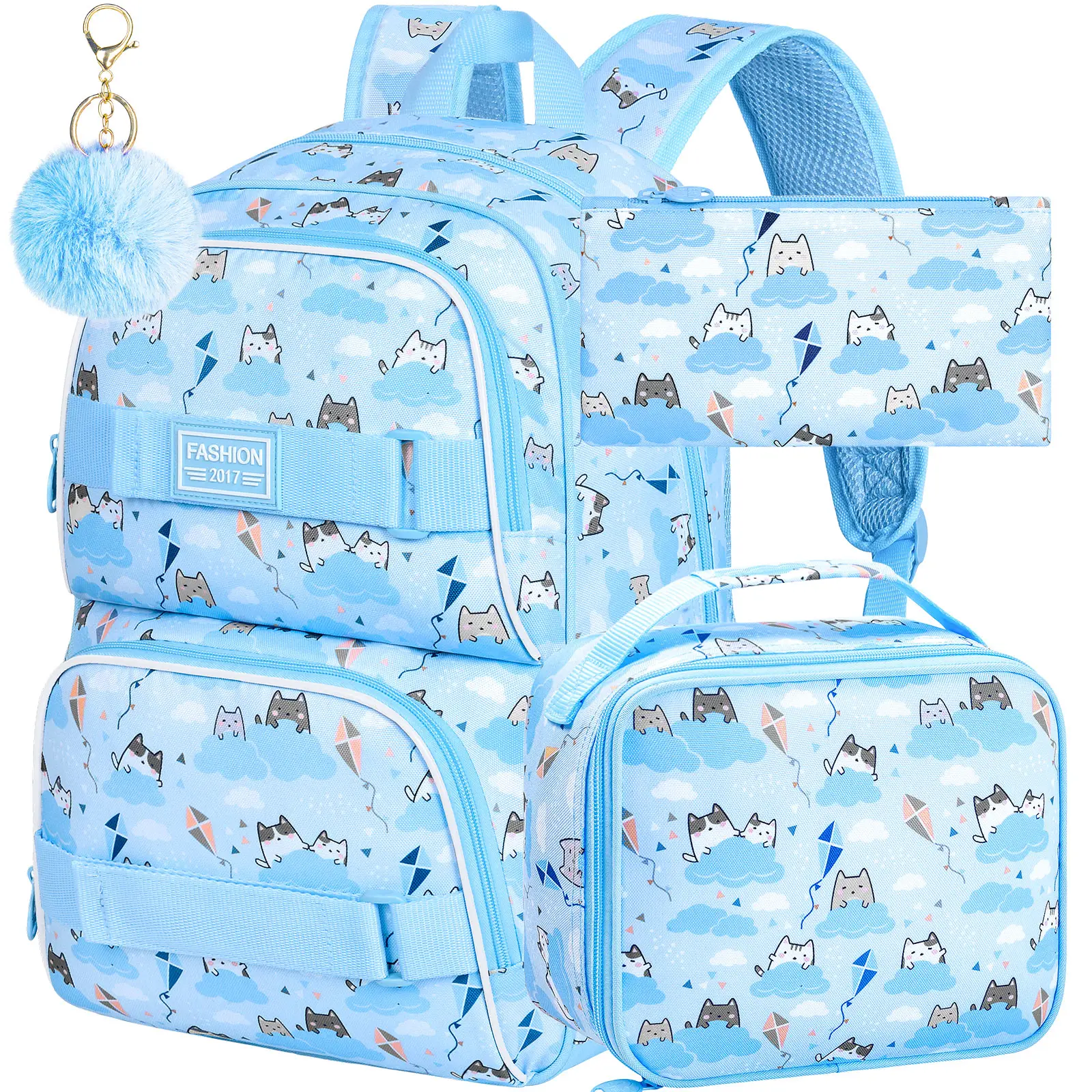 Bookbags for girls, 17" Water Resistant Aesthetic Backpacks, Blue Cute Anti Theft School Bag for Women College Teenagers
