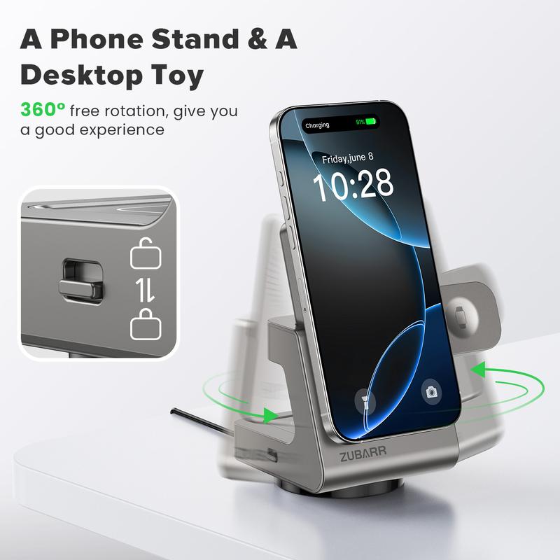 3-in-1 Wireless Charging Station with Removable 5000mAh Magnetic Power Bank for iPhone 12/13/14/15/16 Series, AirPods iWatch Series Wireless Charger