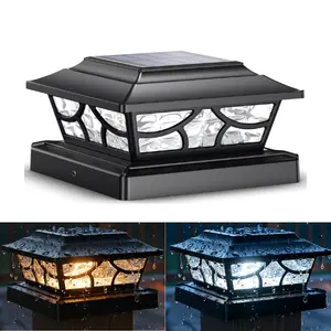 Siedinlar Solar Post Cap Lights Outdoor, Waterproof 4 Modes Dynamic Rotating Beam LED, Warm/Cool White, Fits 4x4 5x5 6x6 Wood/Vinyl Posts for Fence, Deck, Patio & Backyard Decor, Black (1 Pack)
