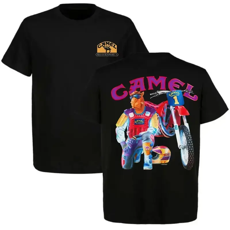 2026 Camel Smokercross Printed Oversized Tee Unisex Luxury Pure Cotton Short Sleeve Retro Y2K Streetwear Washed Vintage Top Loose Breathable Casual Summer Outdoor Daily Style Great Gift For Him Her