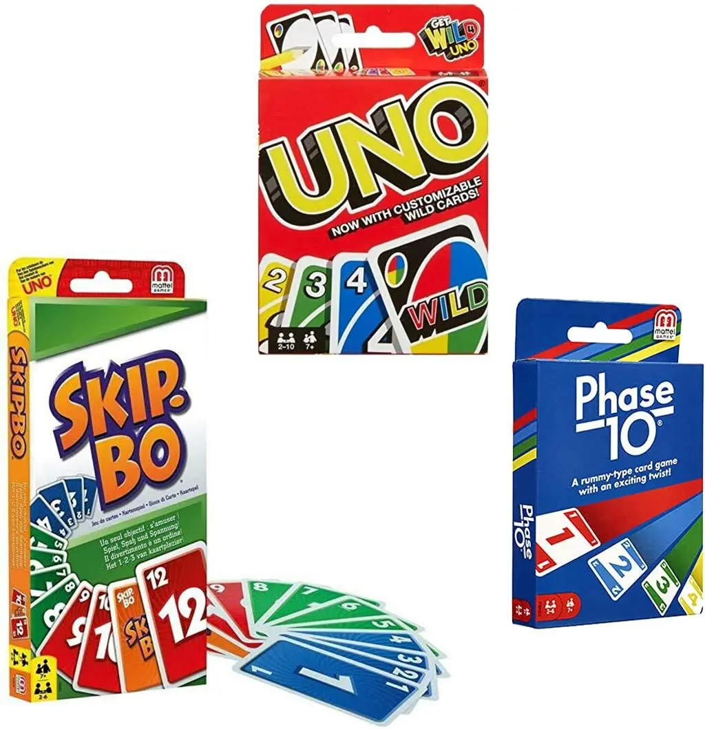 Mattel Games Card Game Bundle with Skip Bo Uno & Phase 10