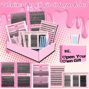1680pcs Clusters Lash Kit Gift Box, DIY Volume Eyelashes D Curl 10-18mm Mixed Length, Natural Cat Eye Cluster Set with Tools & Glue, Beginner Friendly