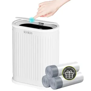 1.8 Gallons Small White Bathroom Trash Can with Lid, Slim Bathroom Garbage Bin, Removable Liner Bucket, Dog Proof Trash Can with Pop-Up Lid for Bedroom, Toilet