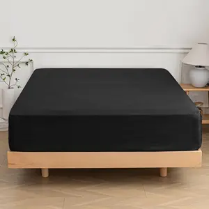 Queen Fitted Sheet Only - 1800 Soft & Cozy Microfiber, Wrinkle, Fade, Shrinkage Resistant Deep Queen Size Fitted Bottom Sheet, Black