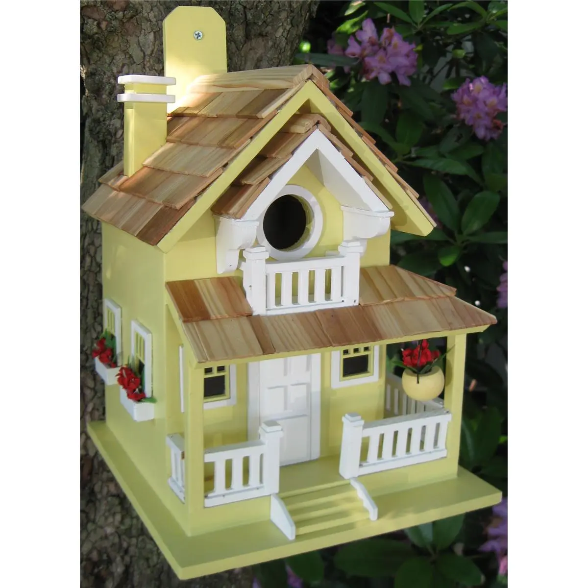 Home Bazaar HB-9045YS Backyard Bird Cottage - Yellow, Front Stoop, Gabled Roof, Pine Shingle, Nesting Space for Small Birds