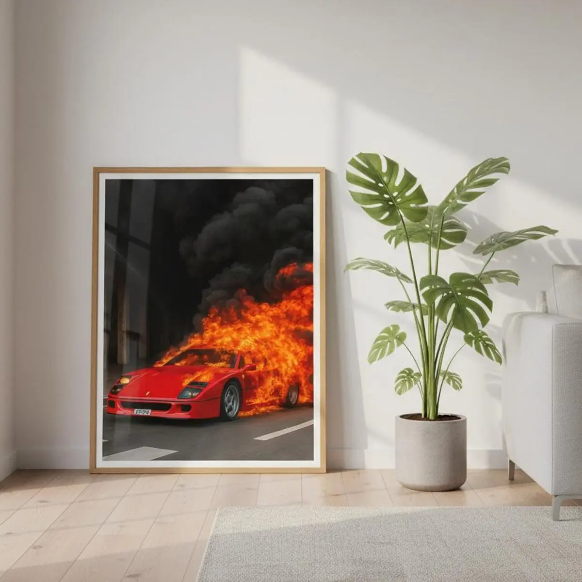 Ferrari F40 Flames Print, Racing Car Print, Vintage Ferrari Poster,  A1/A2/A3/A4/A5