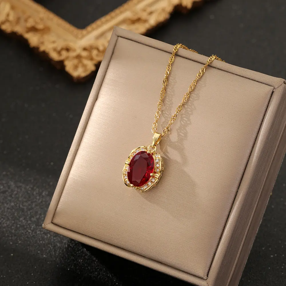 NOKMIT Elegant Necklace for Women. Heart-Shaped Pendant. Emerald Pendant.Simple Elegance Sweet, Round Zircon Pendant.Round Zircon Pendant. Heart Necklace. Exquisite & Trendy Pendant Necklace. Fashion Jewelry.mothers gifts,clavicular necklace Ruby Red Whit