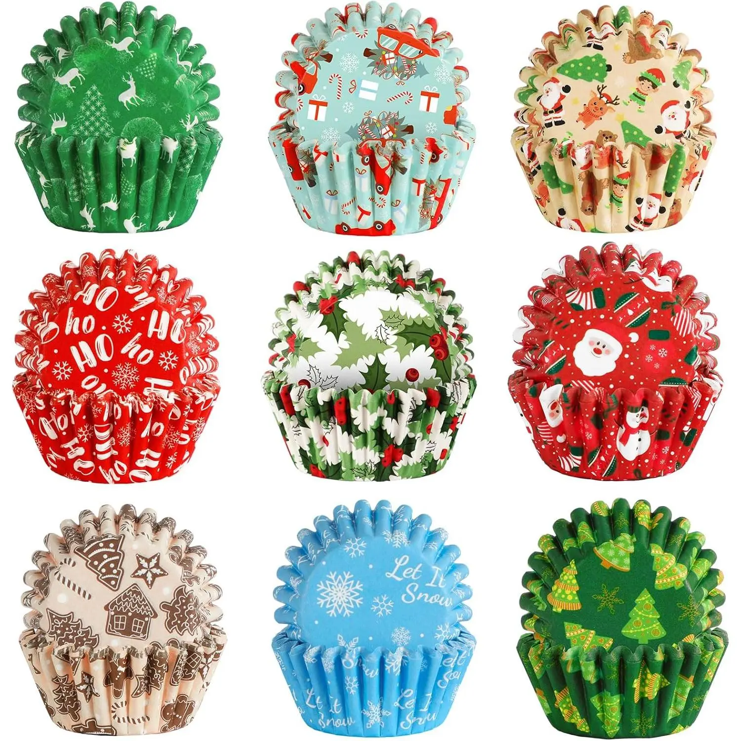 450 Christmas Cupcake Paper Cups Santa Claus Snowman Tree Baking Paper Cups Cupcake Wrappers Paper Wrappers Muffin Paper Cups Suitable for Christmas Birthday Party Candy Cake Decoration Supplies (9 Designs)
