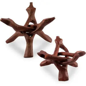 2 Piece Wooden Tripod Stand - 4" & 6" Hand-Carved Room Decor Holder ~ Ideal for Abalone Shell, Decorative Bowl, Crystal Ball, Sphere, Geode ~ Wood Display Stand & Perfect Crystal Holder