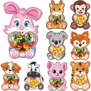 18pcs Candy Jar Greeting Cards with Animal Patterns and Heart Shaped Shaker Bags, Perfect for Valentine's and Easter Gifts, Made of Paper, Custom Message Card