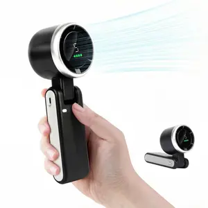 Portable Handheld Turbo Fan, 5 Gear Wind, 5-Speed Foldable Fan with LED Display, 3 IN 1 Hand Fan for Outdoor Activities, Travel, Beach, Working, Office Desk, USB Rechargeable Fan