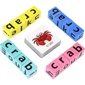 Wooden Blocks Spelling Game - Matching Letter Game for Kids, Montessori Learning Toy, Alphabet Puzzles Blocks, Ages 3+