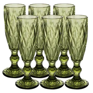 Glass Green Champagne Flutes,Vintage Goblet Glasses,Wine Glasses,Colored Glassware Set,Water Goblets for New Year Christmas,Party, Wedding, & Daily Use,5 oz, Set of 6(Green-5 oz)