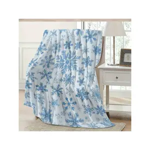 1pc Snowflake Print Blanket - Soft Blue & White Winter Bedspread With Snowflakes, All-Season Cozy Flannel-Like Bed Cover S,, Couch, Bed - Washable Blue Snowflake Pattern, Birthdays