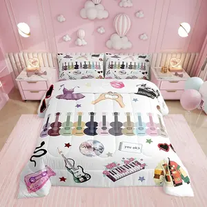 Girly Guitar Comforter Set,Music Theme Bedding Sets,inger Fans Down Comforter,Fashion Birthday Valentines Day Gift Quilt Set